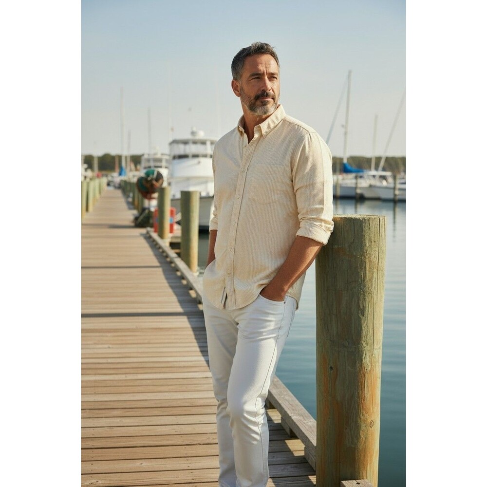 Banana Republic 100% Linen Coastal Stripe Shirt Yellow White XL